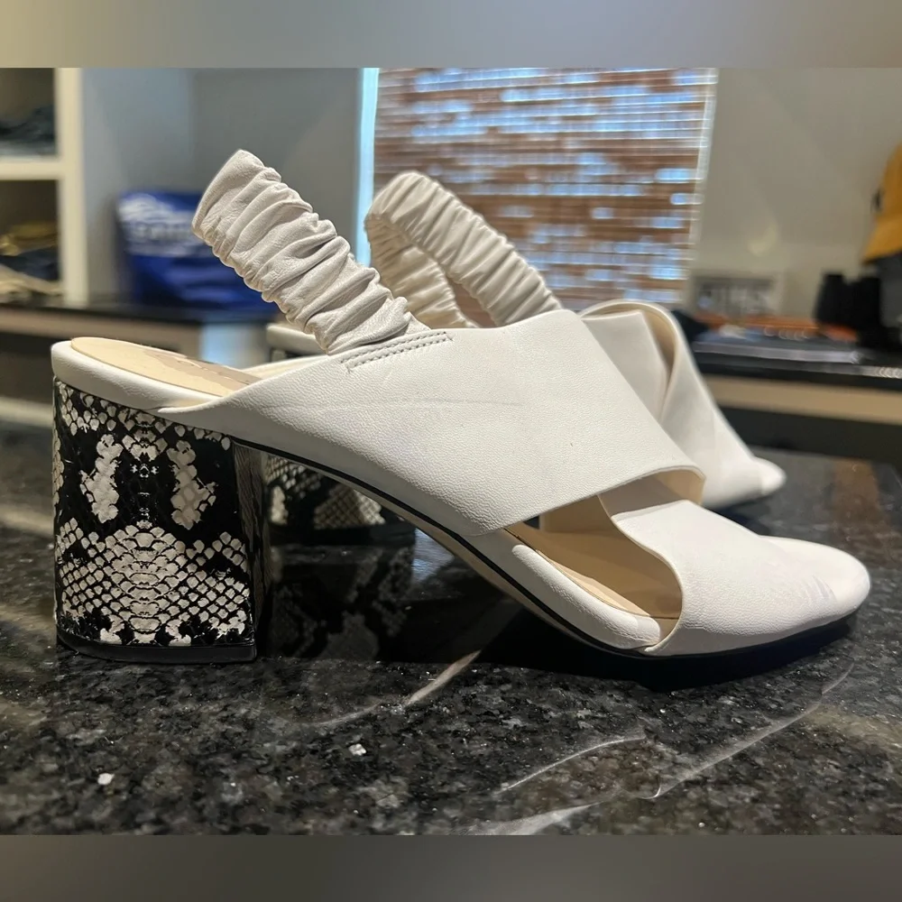 Cole Haan White Sandals with wide straps and snake print heel - Picture 2 of 6